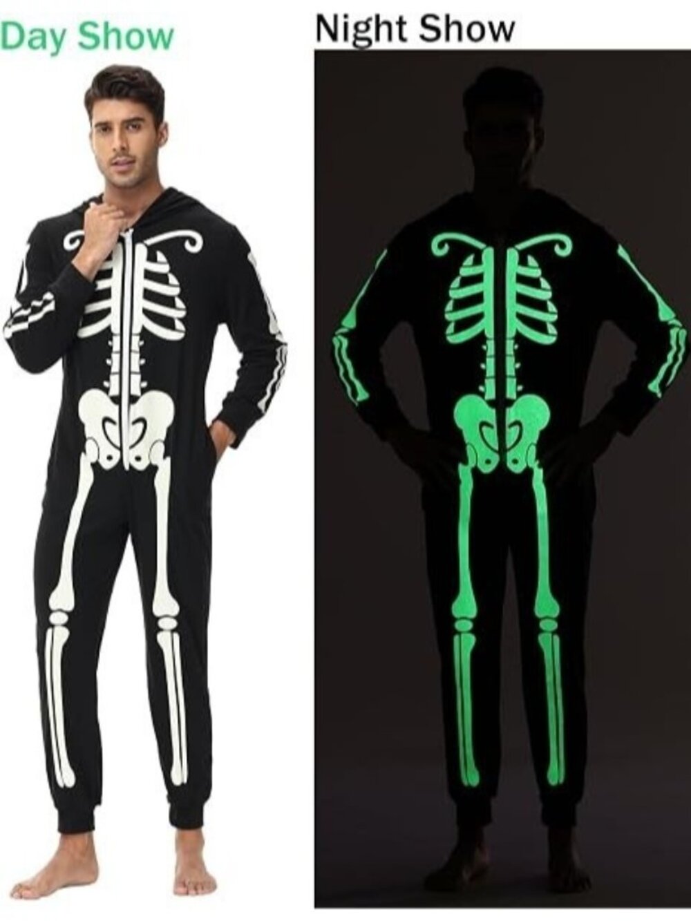 Adult UNISEX Skeleton Union Suit Halloween Costume Glow in the Dark SMALL